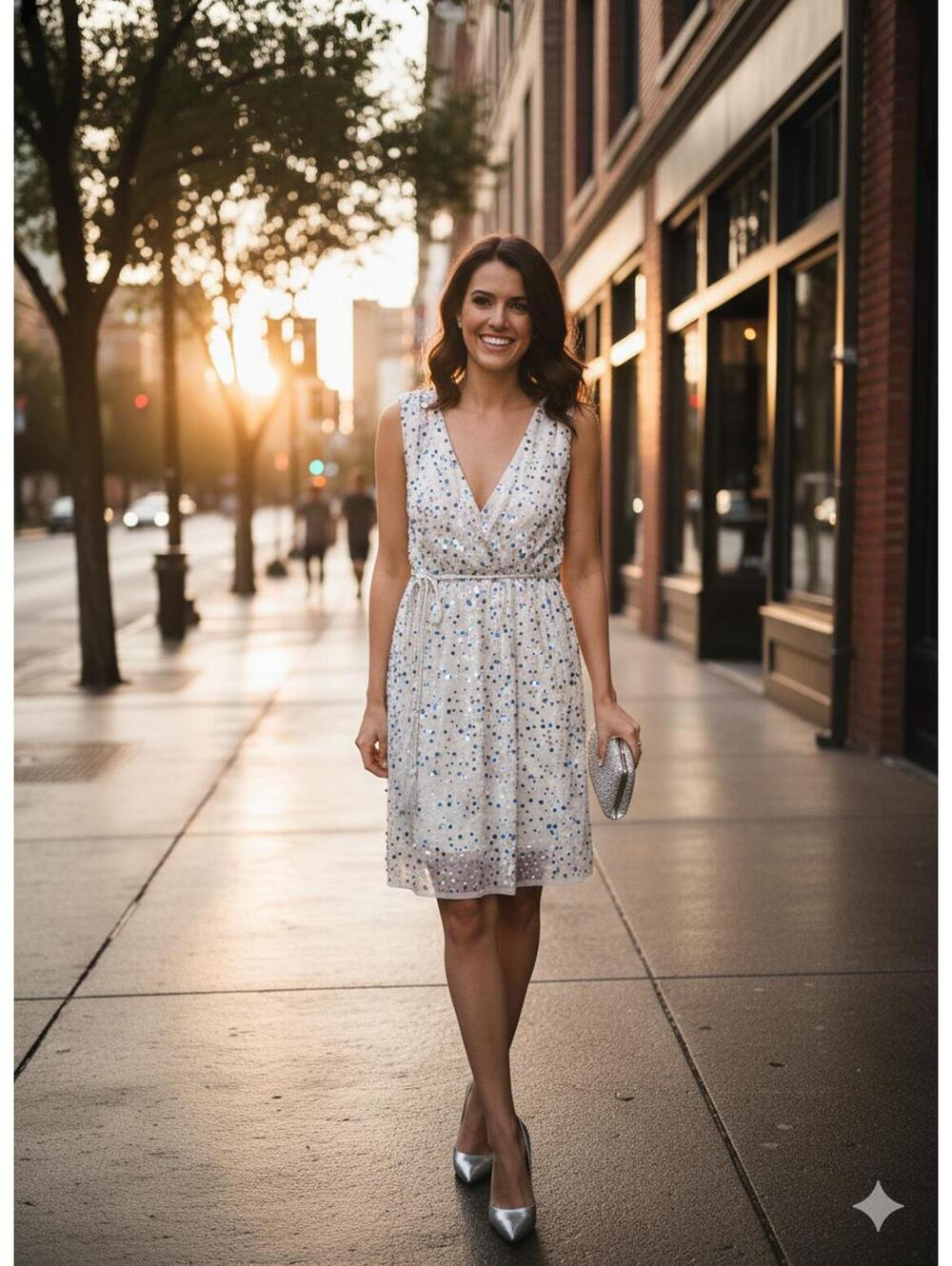 French Connection - Sequin V-Neck Mini Dress - Size 2